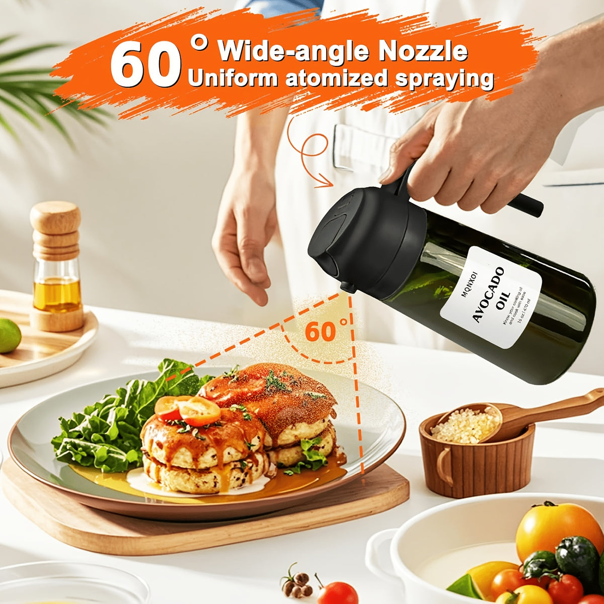 Olive Oil Dispenser Bottle Set of 2 - 16oz 480ml Borosilicate Glass Oil Bottle with Drizzle & Spray Function, Light-Blocking Dark Green & Clear Glass for Kitchen Cooking Salad Dressing