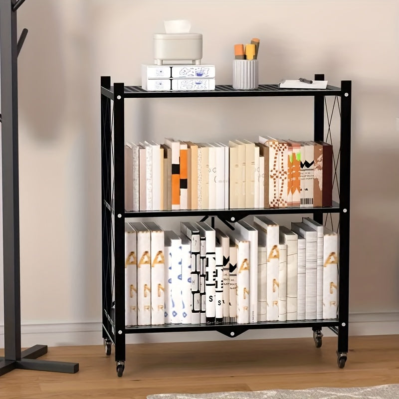 Rolling Storage Rack with Wheels 3 4 5 Tier Foldable Metal Shelving Unit Heavy Duty 50 lbs Per Shelf – Mobile Floor Standing Storage Shelf for Office Home Living Room Garage Black White