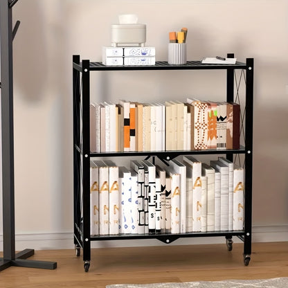 Rolling Storage Rack with Wheels 3 4 5 Tier Foldable Metal Shelving Unit Heavy Duty 50 lbs Per Shelf – Mobile Floor Standing Storage Shelf for Office Home Living Room Garage Black White