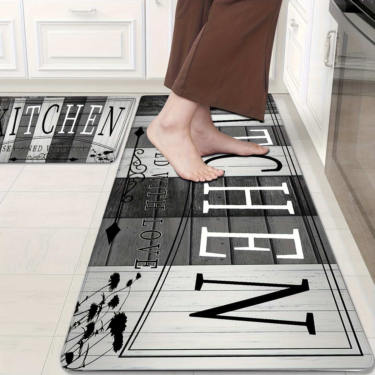 Kitchen Mat Printed Absorbent Non-Slip Durable Floor Mat for Kitchen Door Hallway Entryway Laundry Room, Modern Decorative Kitchen Rug Carpet Mat Easy to Clean
