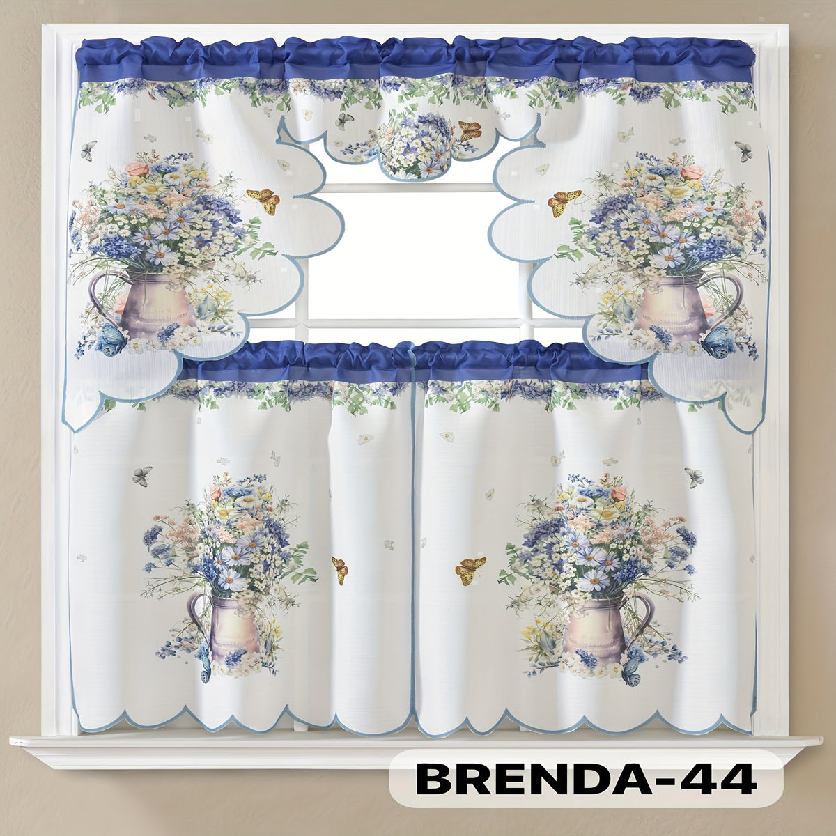Kitchen Curtains Set 3 Piece with Embroidery – Satin Fabric Valance and Tier Curtains for Kitchen Windows, 49 Colors, Light Filtering, Rod Pocket, Machine Washable