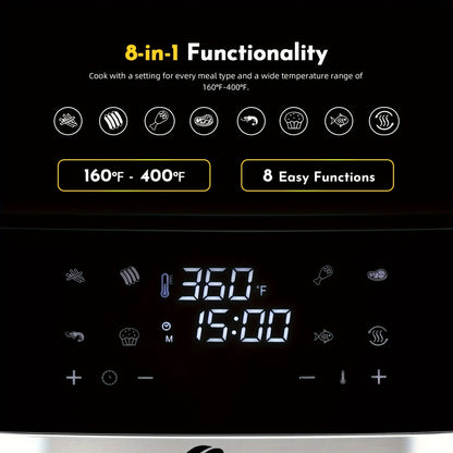 Air Fryer 8.5QT & 3.6QT Touchscreen 8-in-1 – Digital Display, 8 Presets, Air Fry Bake Roast Broil, Stainless Steel Basket, 1500W, 120V, Black