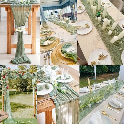 Cheesecloth Table Runner 10ft, Set of 12 Boho Gauze Table Runners 21.3x120 Inch – Rustic Romantic Bulk Cheese Cloth Roll for Wedding, Bridal Shower, Birthday Party & Dining Table Decor, 16 Colors