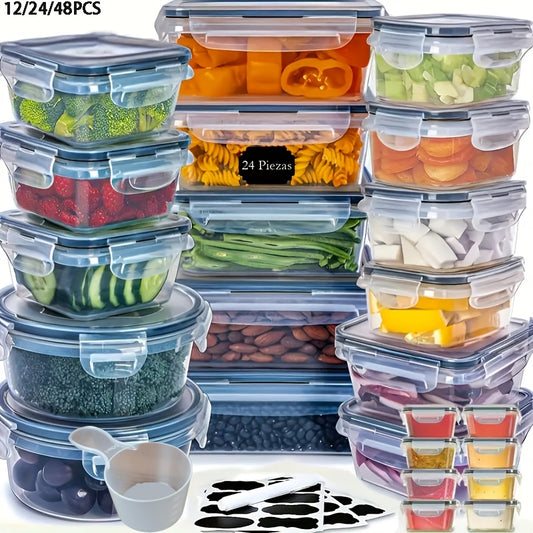 Food Storage Containers Set 24 or 48-Piece – Airtight BPA-Free Meal Prep Containers with Easy-Snap Lids Labels & Marker Reusable Plastic Snack Lunch Pantry Kitchen Organizers