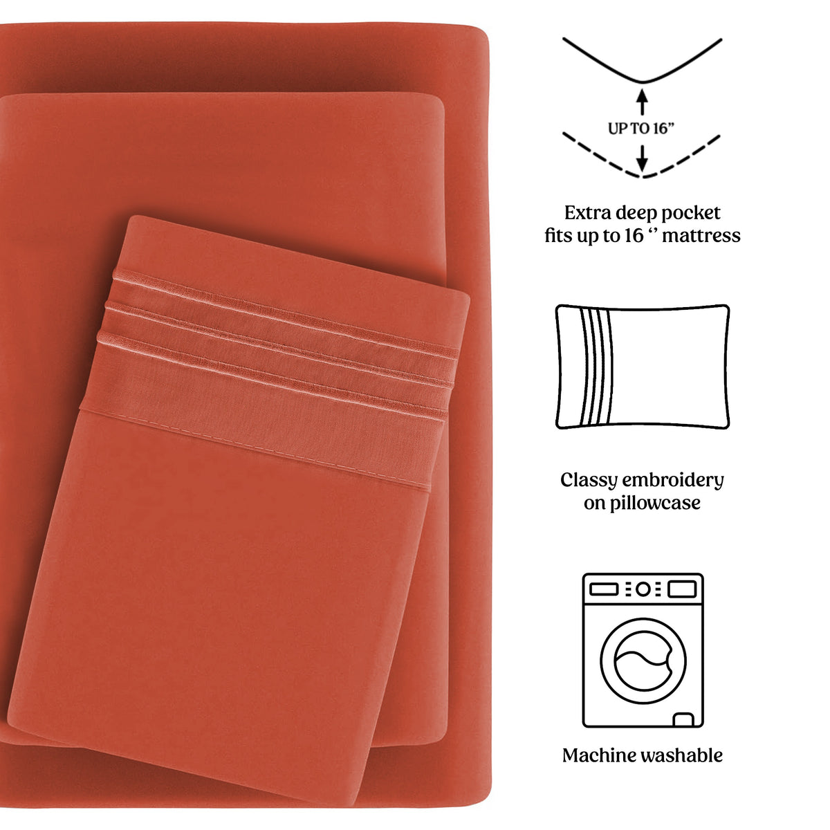 Soft Microfiber Bed Sheet Set 4-Piece 1800 Series 16 Inch Deep Pocket Hotel Luxury Cooling Sheets with Embroidered Pillowcases, Fade & Shrink Resistant, Twin to Cal King, 20 Colors