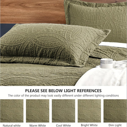 Quilt Set 3 Piece Soft Lightweight Bedding Set with 2 Pillowcases, Thin Comforter Set for Bedroom Guest Room Full Queen King, 10 Colors Washable Bed Quilt Cover Set