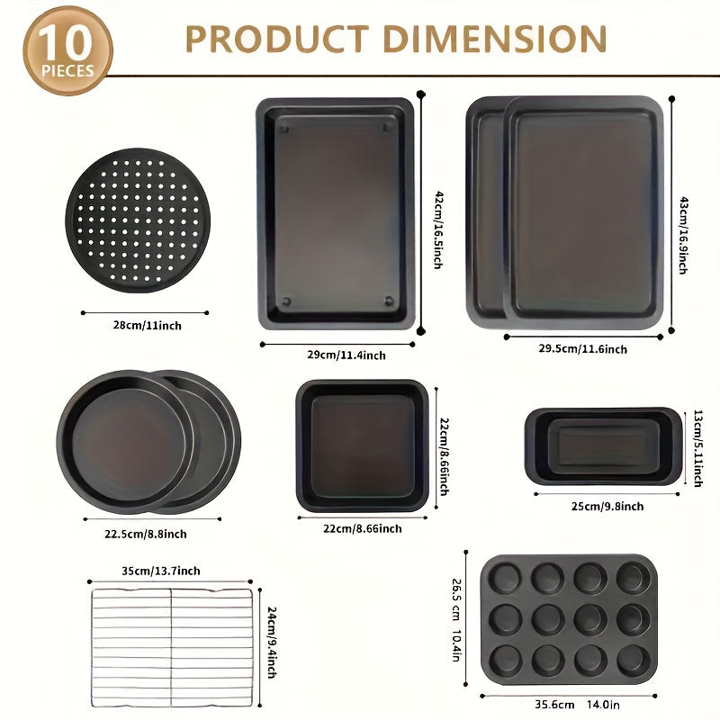Non-Stick Bakeware Set with Cooling Rack – Round & Square Cake Pan, Bread Pan, Muffin Pan & Roasting Pan, Dishwasher Safe Oven-Safe Baking Pan Set for Home Baking