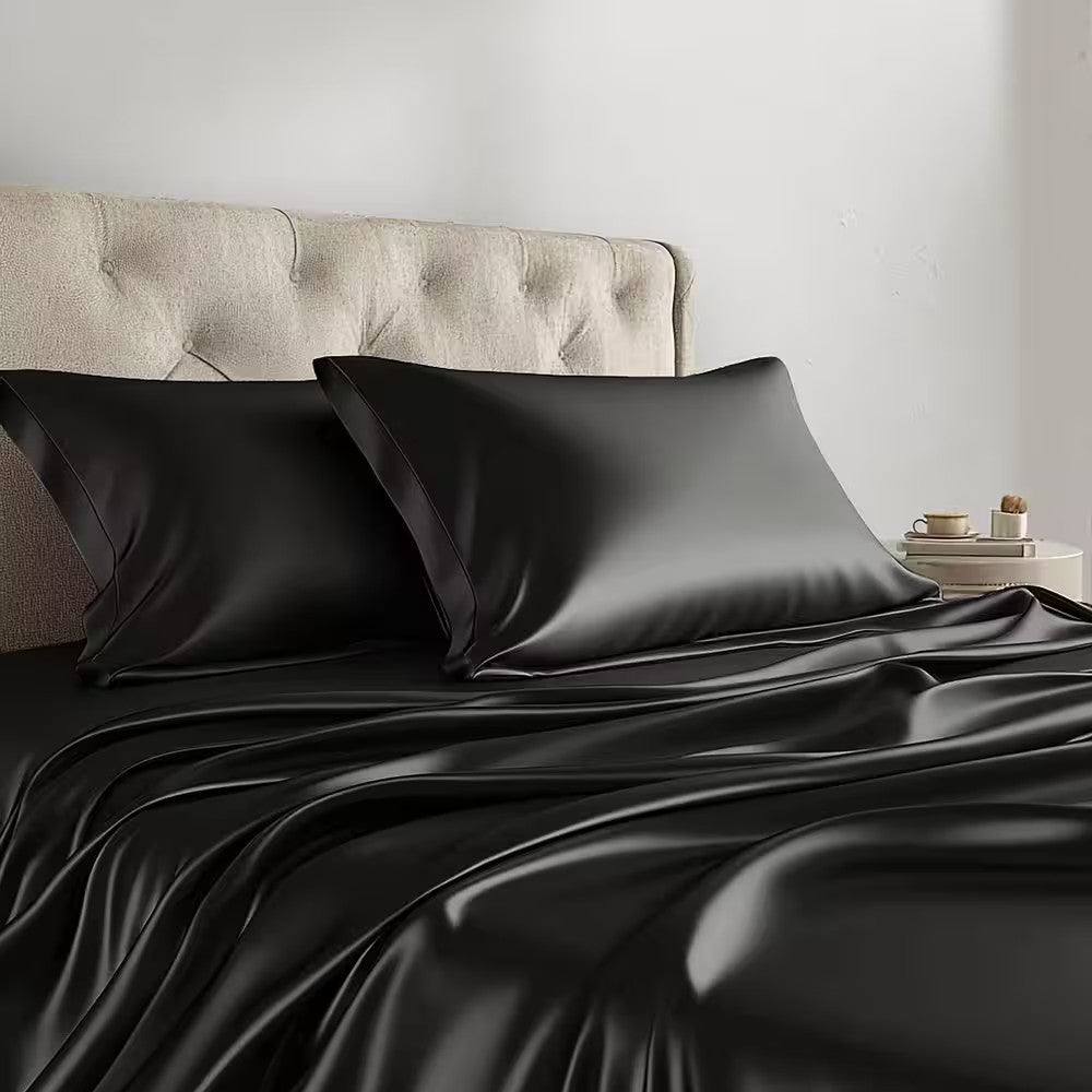 Satin Sheets Set 2100TC Ultra Soft Silky Breathable Bed Sheet Set 3 4 Piece Luxury Hotel Quality Deep Pocket Twin Full Queen King Champagne Black Pink Burgundy Navy