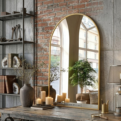 Gold Black Arch Mirror Wall Mounted Metal Frame Arched Wall Mirror Multiple Sizes for Bathroom Bedroom Entryway Living Room Vanity