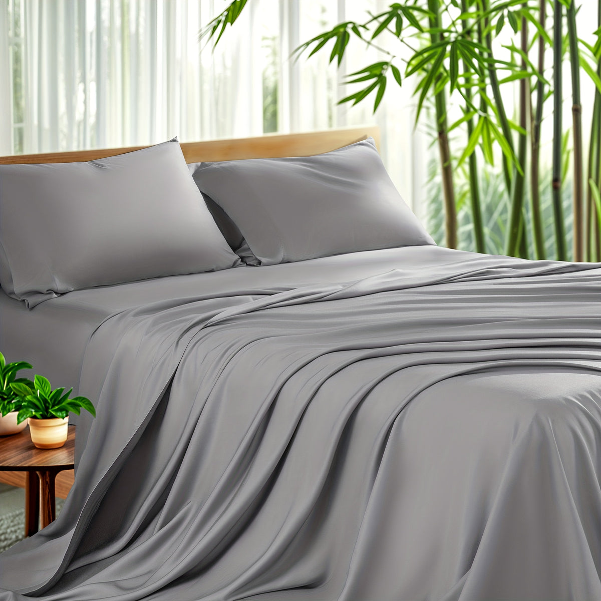 Cooling Bamboo Sheet Set 4 Piece – Soft Hotel Quality Bedding with Fitted Sheet, Flat Sheet & 2 Pillowcases, 16" Deep Pocket, Wrinkle & Shrink Resistant, All Season, Luxury Gift Box, Full Queen King