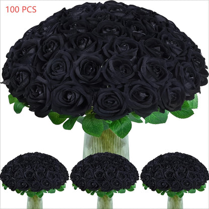 Artificial Roses Bulk with Long Stems Real Touch Velvet Fake Rose Flowers for Wedding Centerpieces, Bridal Bouquet, Valentine's Day, Mother's Day & Home Decor – 50 or 100 Pcs (Red, White, Pink, Black, Blue)