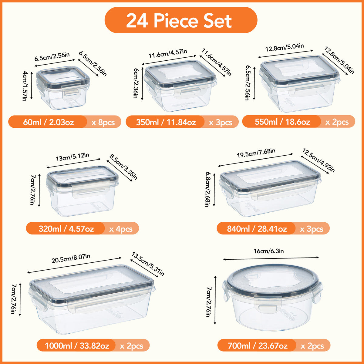 Food Storage Containers with Lids Airtight – Plastic Meal Prep Container Set for Kitchen Pantry Organization, Lunch, Picnic & Travel, BPA-Free, Comes with Labels & Marker (12/24/48 Pcs)