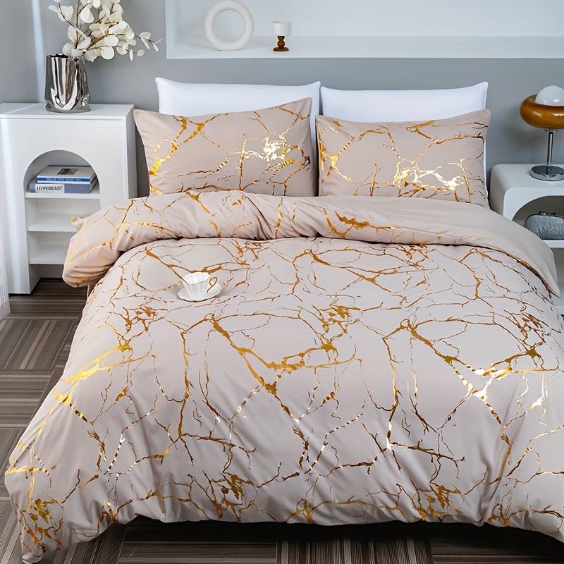 Duvet Cover Set 3-Piece Bronzing Texture | Super Soft Breathable Bedding Set with 2 Pillowcases, Twin Full Queen King, All-Season Bedroom Dormitory Comforter Cover, White Khaki Black
