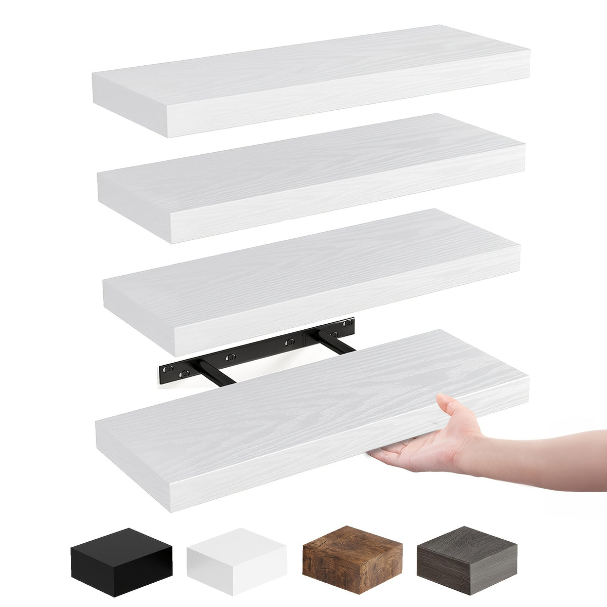 Rustic Floating Shelves 15.8 Inch 4 or 8 Pack – Wall Mounted Wood Shelf with Invisible Brackets for Home Decor Living Room Bedroom Bathroom Kitchen Brown Black White Gray
