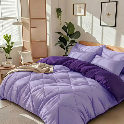 Cooling Comforter Set Queen King Twin - Lightweight Breathable Microfiber Fluffy Bedding with Rhombus Grid, Soft All Season Comforter with Pillowcases, 20 Colors Available