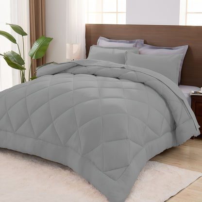 Comforter Set Quilted Bedding All Seasons – Warm Soft Breathable Fluffy Fill Duvet with Pillowcases, Twin XL Full Queen King Cal King, Multiple Colors