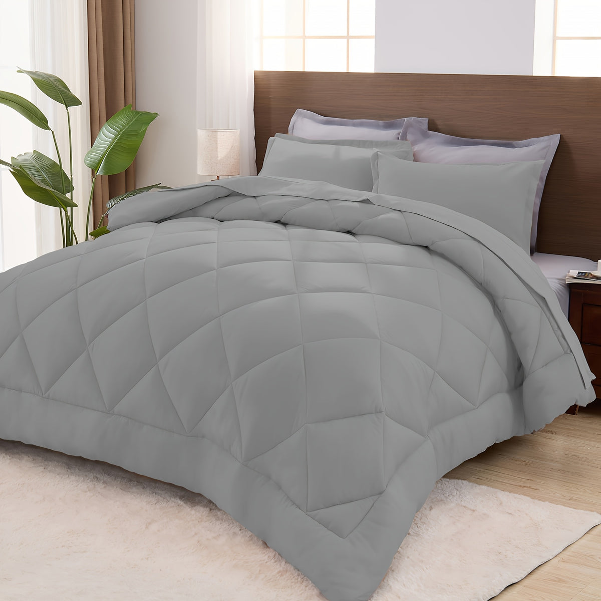 Comforter Set Quilted Bedding All Seasons – Warm Soft Breathable Fluffy Fill Duvet with Pillowcases, Twin XL Full Queen King Cal King, Multiple Colors