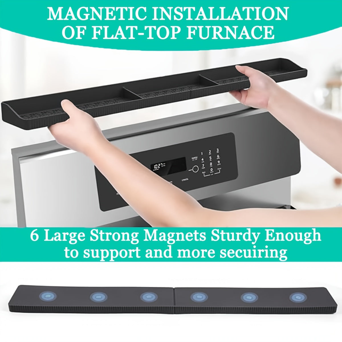Magnetic Stove Top Shelf Silicone 30 Inch – Flexible Heat Resistant Over Oven Organizer Rack for Kitchen Gadgets Spice Jars Utensils – Strong Magnet Side Mount Storage for Gas Electric Stove, Black