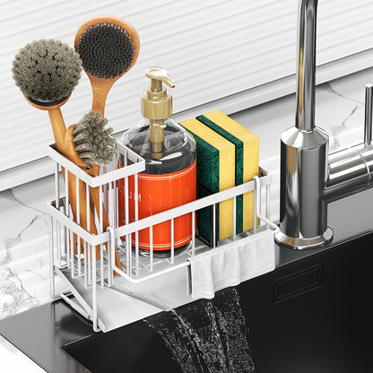 304 Stainless Steel Kitchen Sink Sponge Holder | Drain Design Dishcloth Rack with Brush Holder | Countertop Sink Organizer for Soap, Sponge & Kitchen Accessories