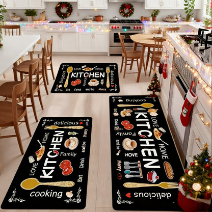 Kitchen Rug Mat Set 3 Piece – Egg Beater Knife Fork Themed Non-Slip Decorative Floor Mats for Kitchen, Bathroom, Bedroom & Living Room