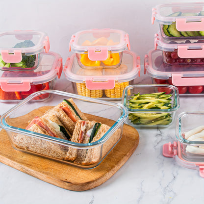 Glass Food Storage Containers 24 Piece Set – Borosilicate Glass Meal Prep Containers with Airtight Lids, Microwave & Dishwasher Safe, Multi-Size for Kitchen Food Storage, Lunch & Leftovers