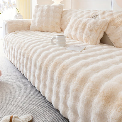 Faux Rabbit Plush Sofa Cover Winter Warm Thickened Anti-Slip Furniture Protector – Soft Pet-Friendly Couch Cover for Living Room Bedroom Office, 4 Colors