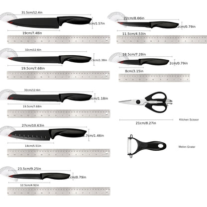 Knife Block Set with Self Sharpener 15pcs Hammered Stainless Steel Chef Knife Set with Wooden Block Steak Knives Self Sharpening Kitchen Knives Gift for Men Family