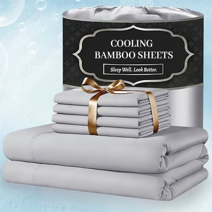 Bamboo Bed Sheet Set Extra Deep Pocket – 4 & 6 Piece Breathable Cooling Fitted Sheet Set, Soft Wrinkle-Free Hotel Luxury Bedding for Hot Sleepers, Twin Full Queen King Size with Pillowcases