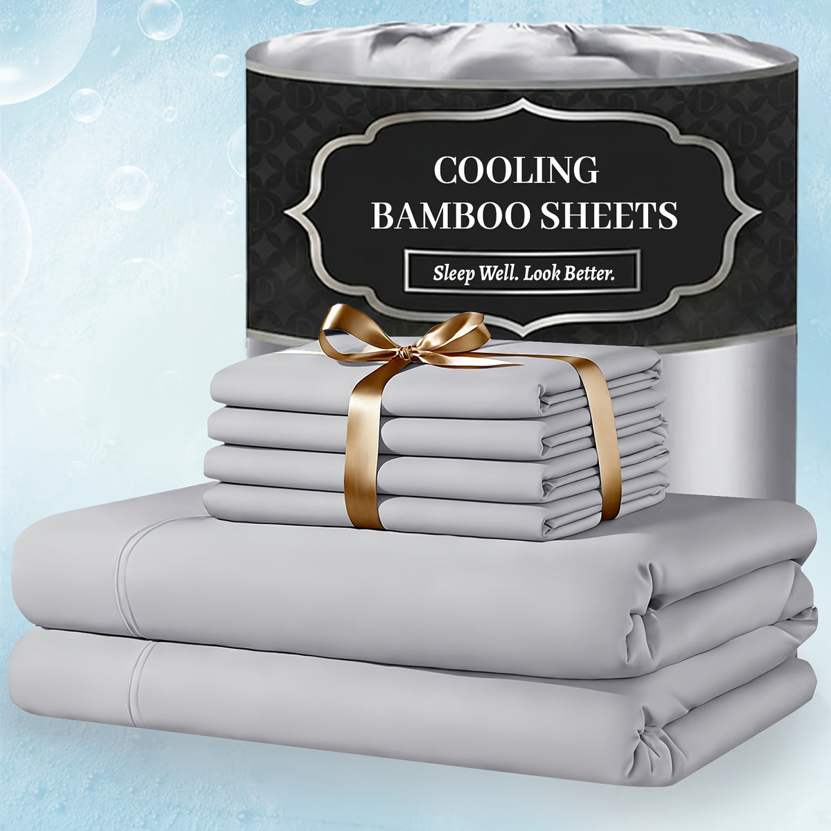 Bamboo Bed Sheet Set Extra Deep Pocket – 4 & 6 Piece Breathable Cooling Fitted Sheet Set, Soft Wrinkle-Free Hotel Luxury Bedding for Hot Sleepers, Twin Full Queen King Size with Pillowcases