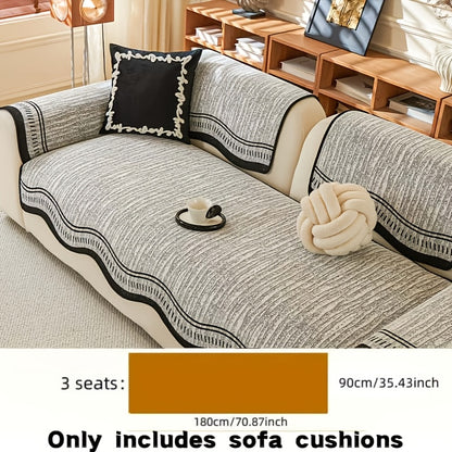 Chenille Sofa Cover Cushion 2 3 4 Seater Non-Slip Anti-Scratch Couch Protector, Premium Minimalist Sofa Slipcover All Season Universal Fit for Living Room Bedroom, Black Grey Beige Coffee