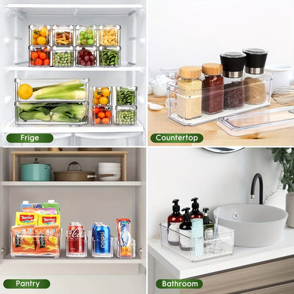 Fridge Organizer Bins with Lids 14 Pack Stackable Clear Refrigerator Storage Containers for Fruit Vegetable Food Drinks Cereals Kitchen Pantry Organization