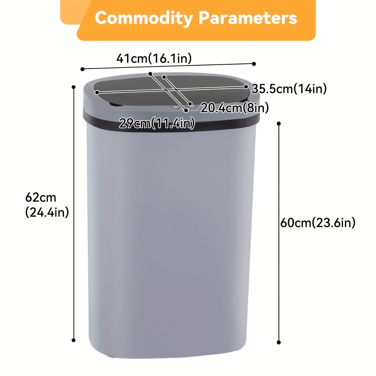 13 Gallon Touchless Motion Sensor Trash Can 50L – Automatic Smart Garbage Can for Kitchen, Office, Bedroom & Living Room, Plastic & Stainless Steel, Multiple Colors