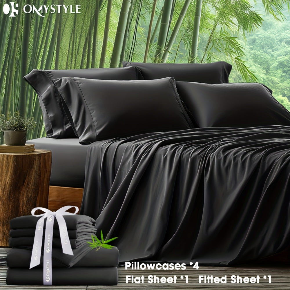 6-Piece Bamboo Blend Bed Sheet Set Ultra Soft Breathable Deep Pocket Fitted Sheet Flat Sheet 4 Pillowcases for Hot Sleepers Twin Full Queen King