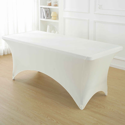 Spandex Tablecloth Fitted Stretch Table Cover 4ft 6ft 8ft - Wrinkle-Free Rectangle Table Cloth for Wedding, Party, Event, Banquet - 2-Pack Multi-Color Options White Black Navy Blue Pink