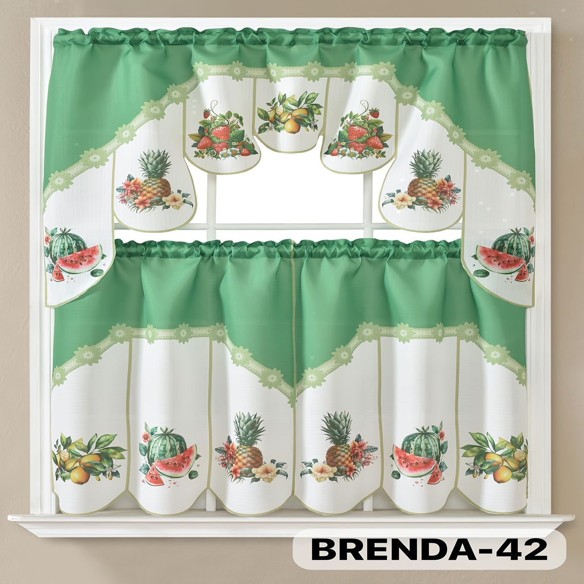 Kitchen Curtains Set 3 Piece with Embroidery – Satin Fabric Valance and Tier Curtains for Kitchen Windows, 49 Colors, Light Filtering, Rod Pocket, Machine Washable