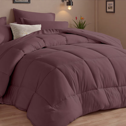 Comforter Set 5/7 Piece Checkered Pattern Bed in a Bag – Ultra Soft Breathable Fluffy Fiber Fill All Season Bedding Set with Comforter Flat Sheet Fitted Sheet Pillowcases, Twin Full Queen King 17 Colors