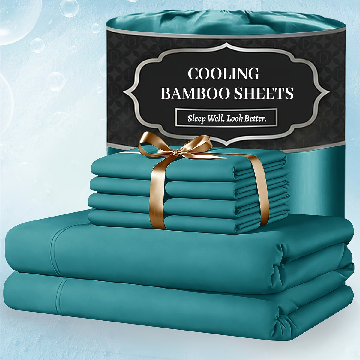 Bamboo Bed Sheet Set Extra Deep Pocket – 4 & 6 Piece Breathable Cooling Fitted Sheet Set, Soft Wrinkle-Free Hotel Luxury Bedding for Hot Sleepers, Twin Full Queen King Size with Pillowcases