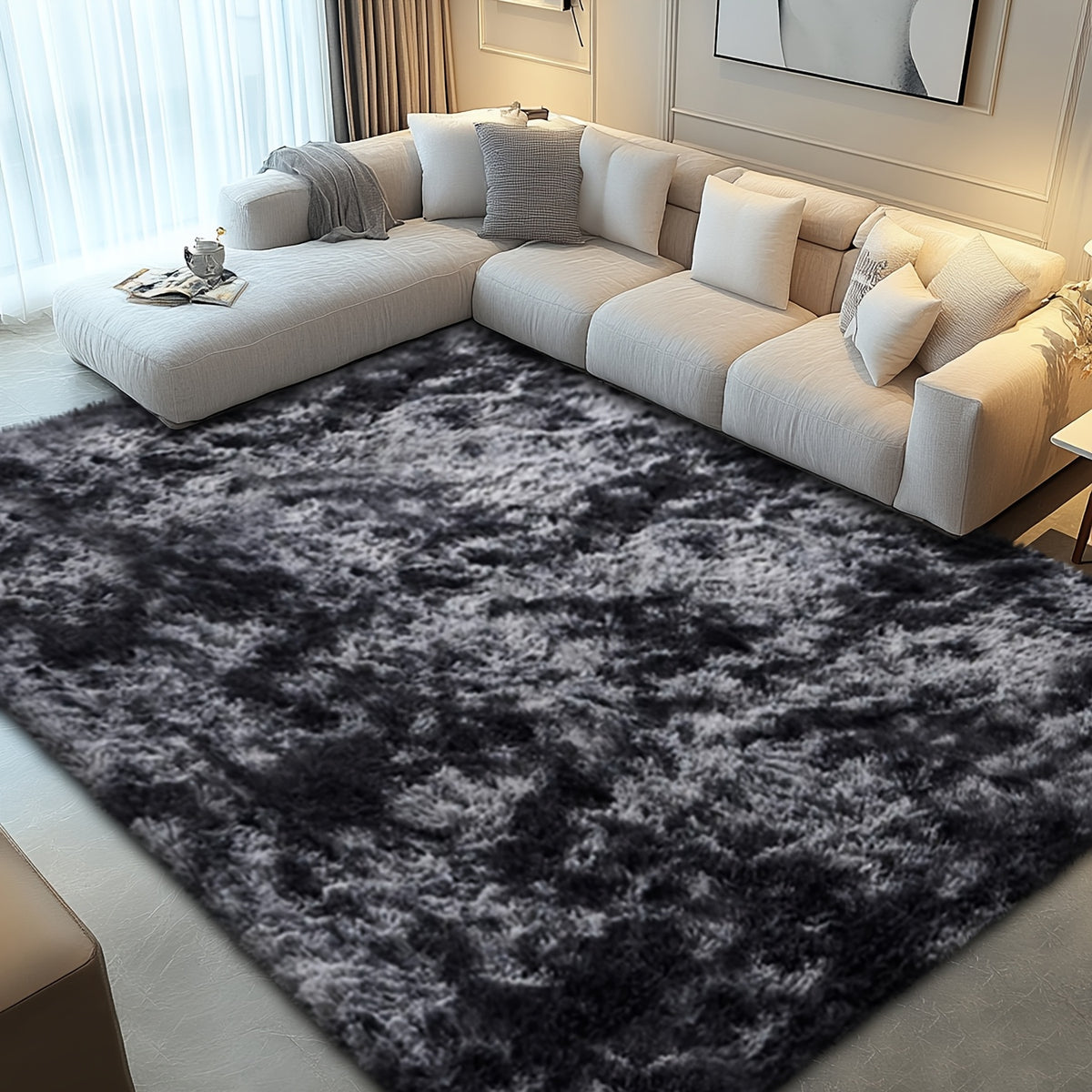 Shaggy Area Rug for Living Room – Ultra-Soft Fluffy Bedroom Carpet, Thick Plush Floor Mat for Home Decor, 5x7 6x9 8x10 9x12 Ft, Tie-Dye & Solid Colors