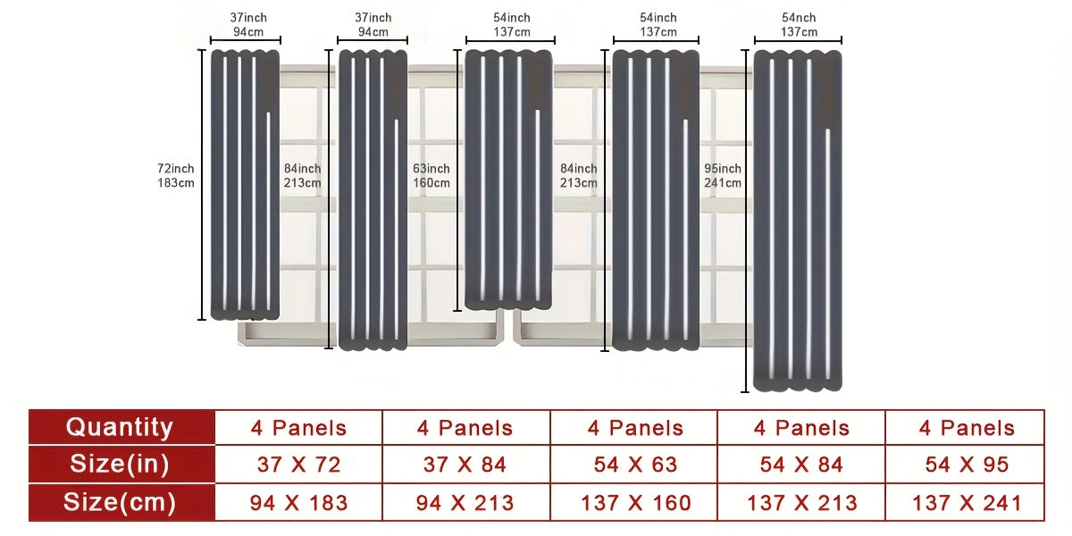 Rod Pocket Curtains 4 Panels Light Filtering – Fade Resistant Polyester Window Drapes for Living Room Bedroom Home Office, Navy Blue Beige Red, 37"-54" Wide