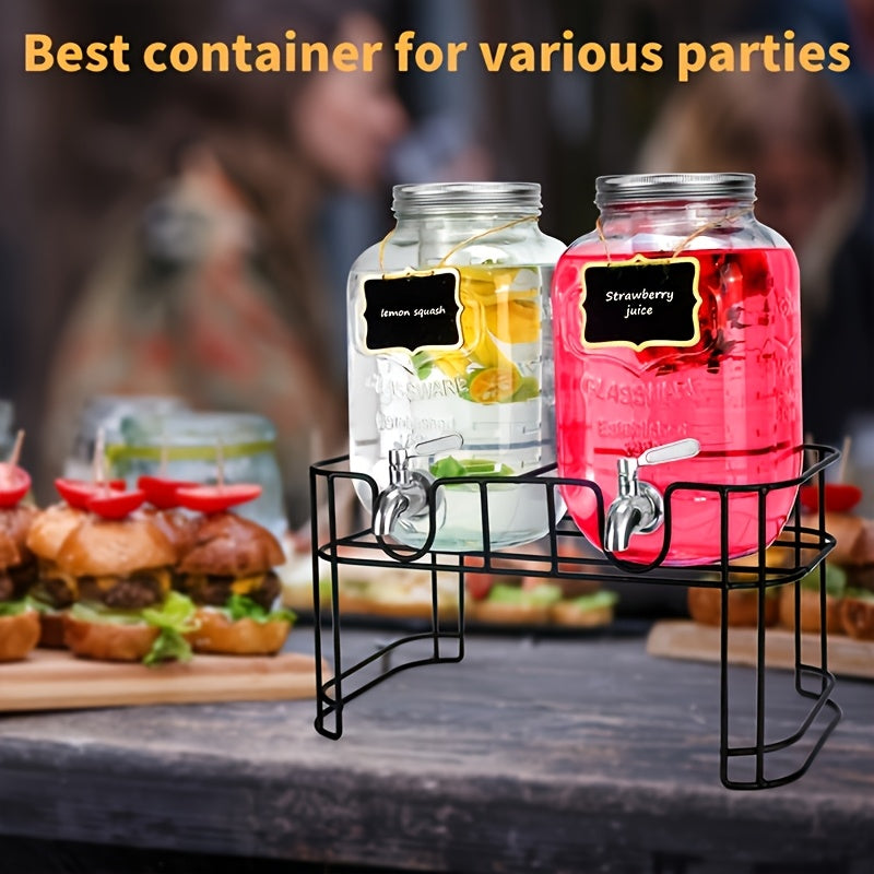 1 Gallon Glass Beverage Dispenser Set with Stand & Stainless Steel Spigot – Leak-Proof Lemonade Dispenser with Ice Tube, 2-Pack for Parties, Kitchen, Camping, Halloween & Christmas
