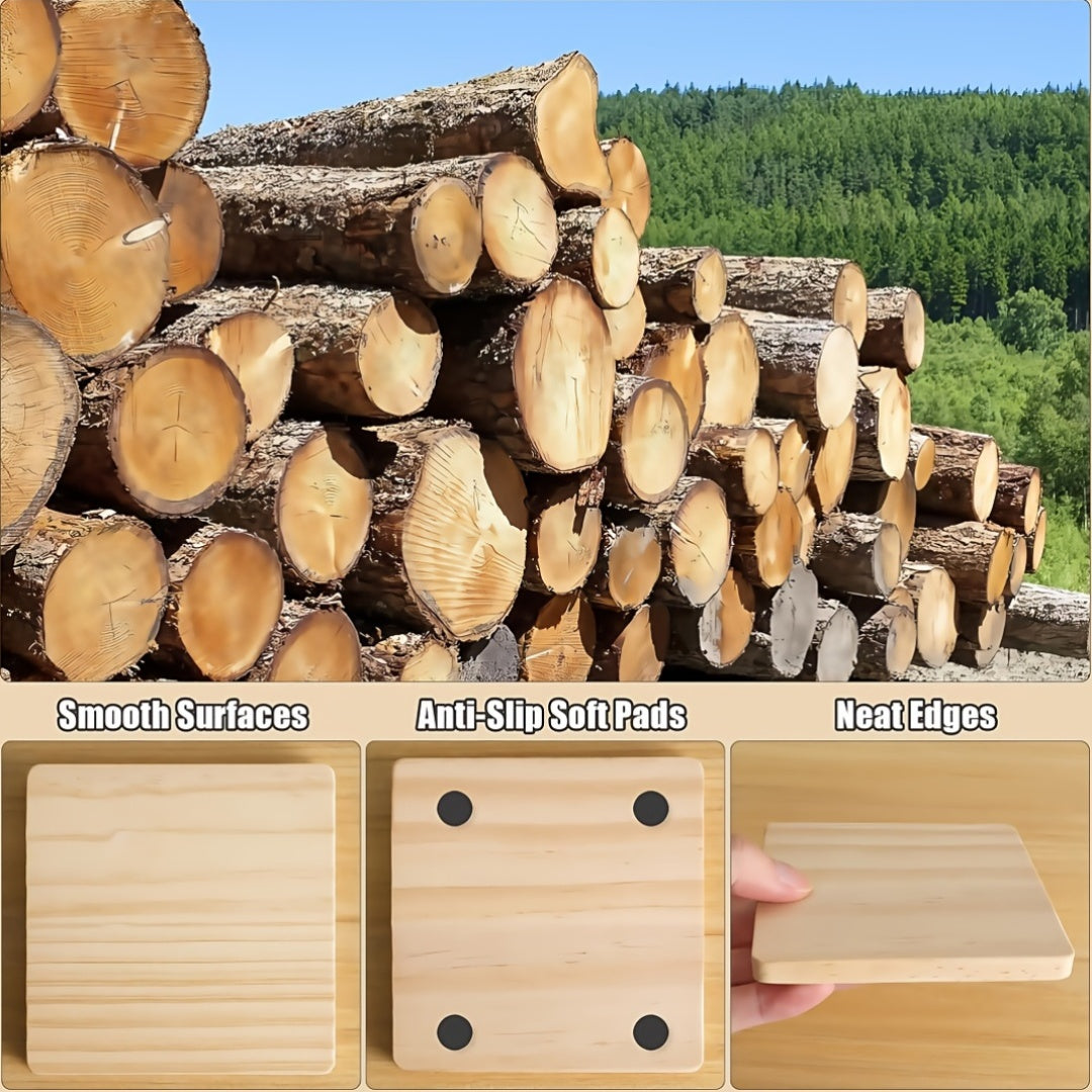 Unfinished Wood Coaster Blanks 4 Inch Round & Square DIY Craft Supplies for Painting Engraving Burning - Wooden Coasters with Non-Slip Felt Dots for Home Decor Christmas Halloween Gifts