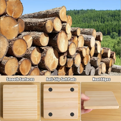 Unfinished Wood Coaster Blanks 4 Inch Round & Square DIY Craft Supplies for Painting Engraving Burning - Wooden Coasters with Non-Slip Felt Dots for Home Decor Christmas Halloween Gifts