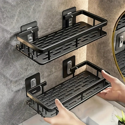 No Drill Wall Mounted Shower Caddy with Adhesive – Space Saving Bathroom Shelf Organizer for Shampoo Lotion Cosmetics, Damage Free Tile Rack in Black or Silver, 1pc or 3pcs Set for Shower Kitchen Bathroom