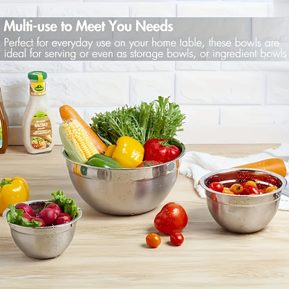 Nesting Stainless Steel Mixing Bowls with Sealed Lids 7pcs Set 0.7 to 4.5Qt Rust Proof Dishwasher Safe Stackable Bowls for Cooking Baking Salad Serving