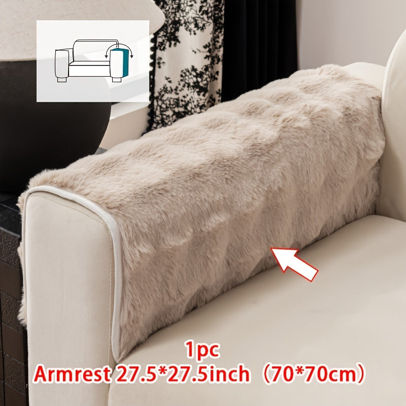Faux Rabbit Plush Sofa Cover Winter Warm Thickened Anti-Slip Furniture Protector – Soft Pet-Friendly Couch Cover for Living Room Bedroom Office, 4 Colors