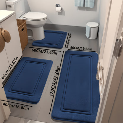 Bath Mat Set 3 Piece Non-Slip Absorbent Bathroom Rugs, Thick 2.5D Sponge Shower Mats for Bathroom Floor, Soft Quick-Dry Bath Rugs for Heavy Traffic Areas, Grey Beige Black Navy Blue