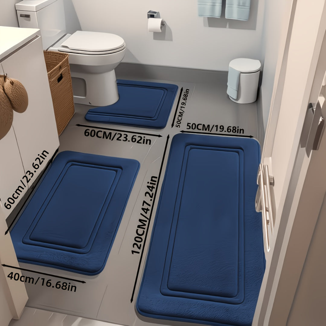 Bath Mat Set 3 Piece Non-Slip Absorbent Bathroom Rugs, Thick 2.5D Sponge Shower Mats for Bathroom Floor, Soft Quick-Dry Bath Rugs for Heavy Traffic Areas, Grey Beige Black Navy Blue