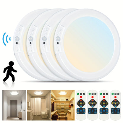 Rechargeable LED Ceiling Light with Motion Sensor & Remote Control – Battery Operated, 3 Color Temps (3000K/4500K/6500K), 10 Brightness Levels, Dimmable Closet Light for Bathroom, Hallway, Pantry & Porch – White, Black & Gold
