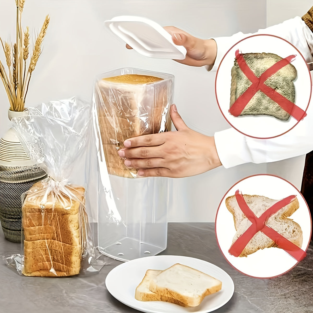 Bread Storage Container with Lid Transparent Flip Top Leak-Proof Reusable Plastic Sealing Box for Bread Toast Fruits Vegetables Rectangle Kitchen Food Storage Red Black