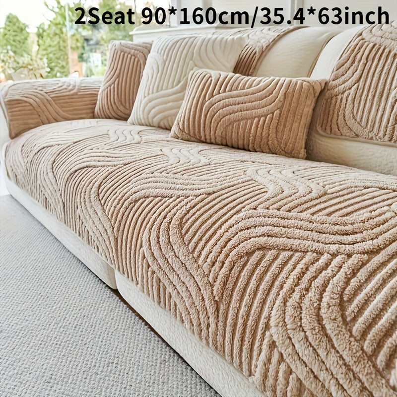 Velvet Plush Sofa Cover Non-Slip Luxury Modern Couch Slipcover – Pet-Proof Breathable Furniture Protector for Living Room Bedroom Office, 2 3 4 Seater
